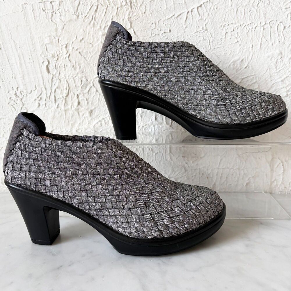 Corkys Woven Stretch Heeled Booties Women's HOT 7 Metallic Grey Slip On Size 7 - Picture 2 of 8